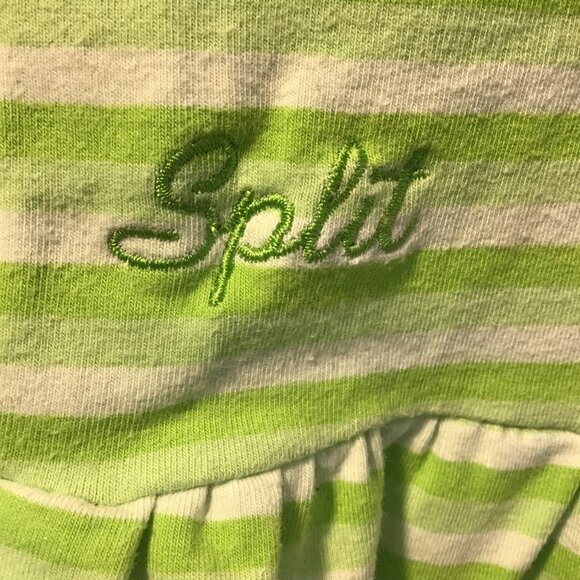 Split Strapless Striped Mini Dress With Ruffled Hem Size L - Picture 7 of 11